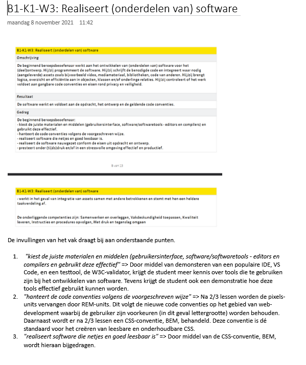 Argumentatie hoe de unit bijdraagt aan het werkproces B1-K1-W3 