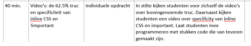 Deel uit procedure waarin studenten individueel moeten leren. 