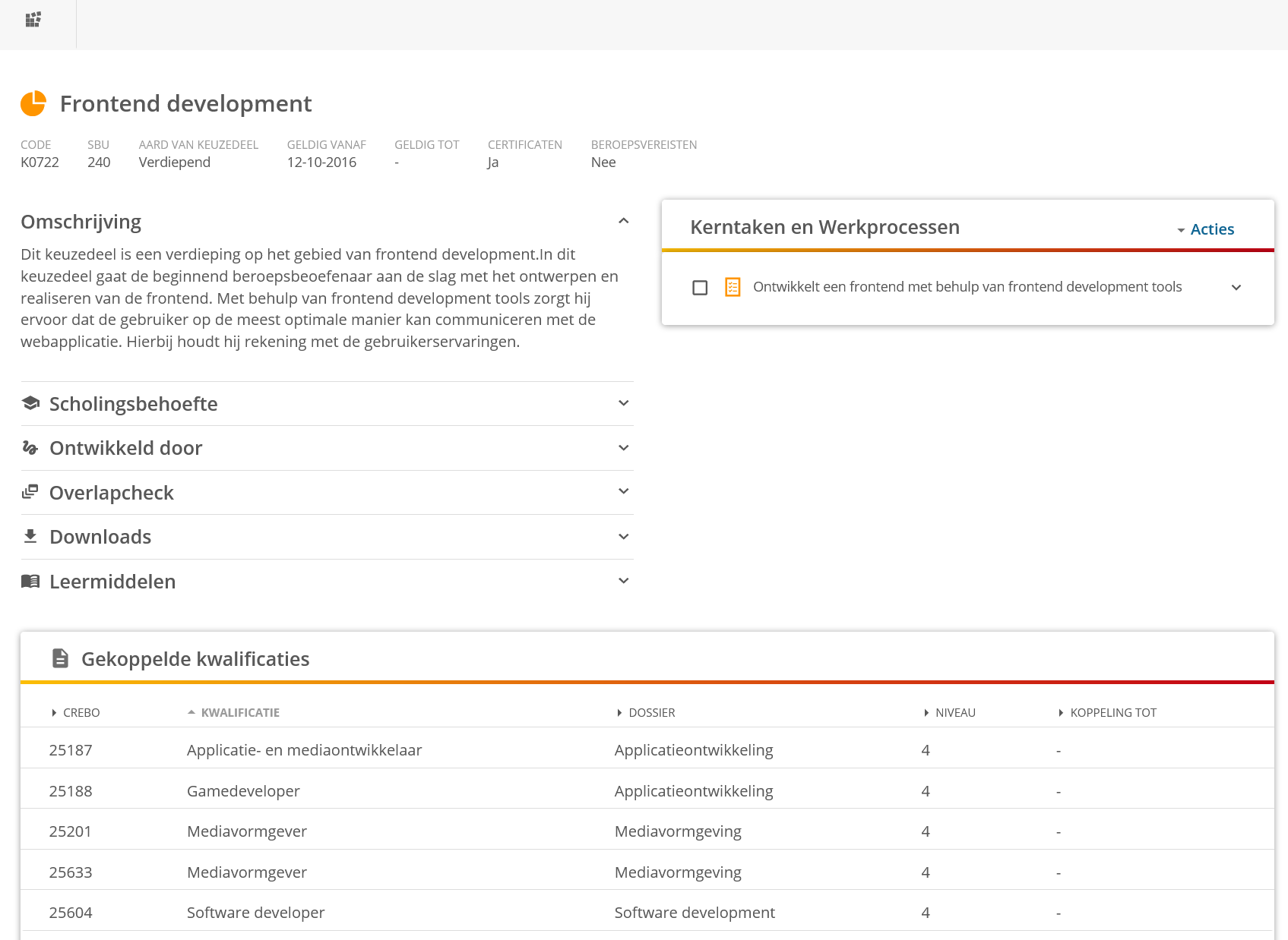 Het keuzedeel Front-end Development