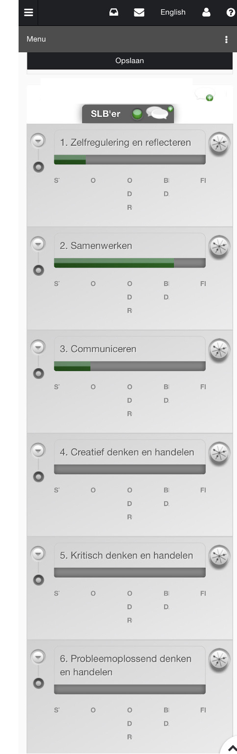 Een ingevulde leermeter.